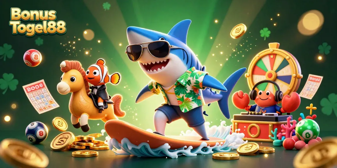 Experience the thrill of Bonus Togel88 lottery gaming with vibrant 3D characters and festive elements.