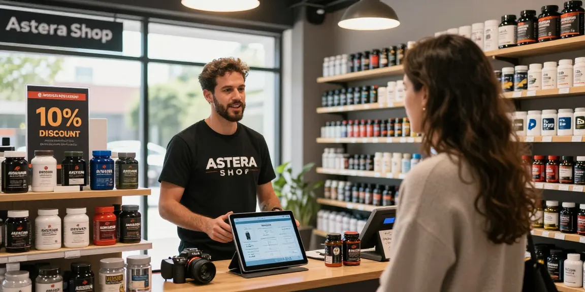 Explore Astera Shop's lab-tested steroid products in a modern, engaging retail setting.