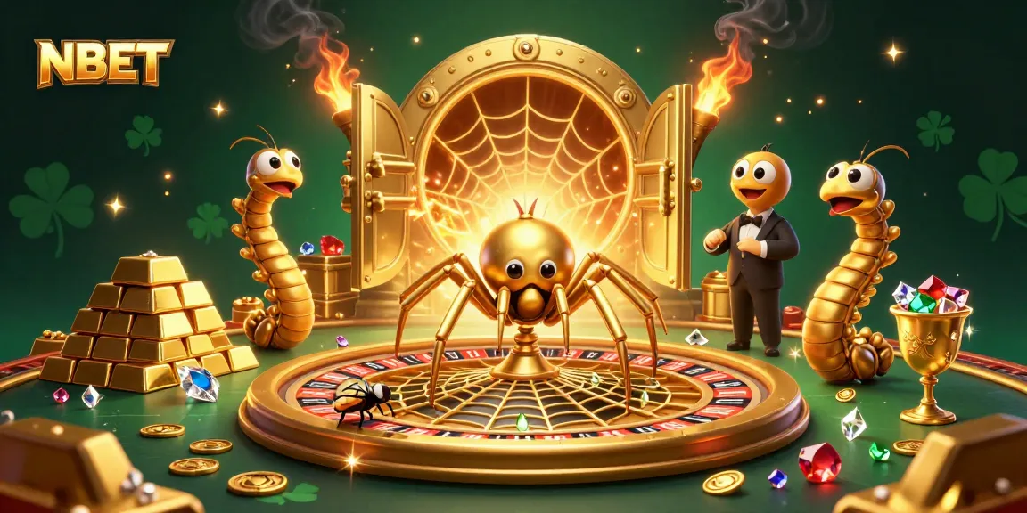 Experience thrilling gameplay with the NBET roulette wheel spinning a golden web of luck.