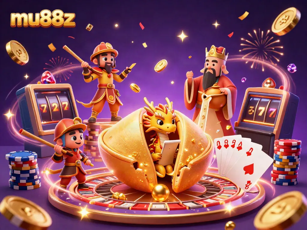 Mu88z brings vibrant casino fun with golden elements and exciting game scenes.