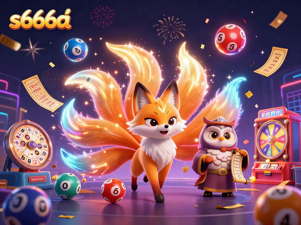 Experience exciting gaming with S666A's vibrant nine-tailed fox and interactive lottery elements.