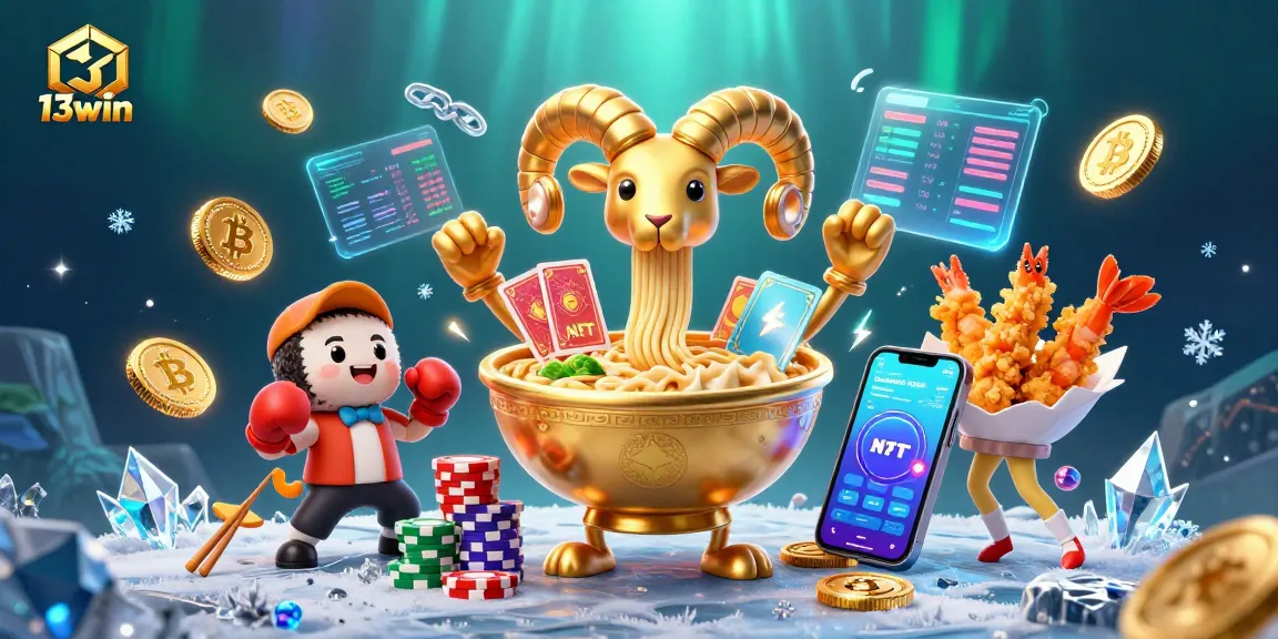 Experience the vibrant action at 13win with animated casino characters dealing cards while surrounded by crypto elements.