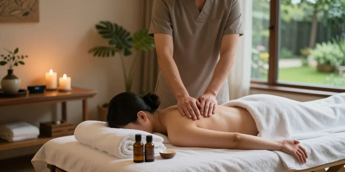 대구마사지 session in a calming spa environment with soothing elements and natural light.
