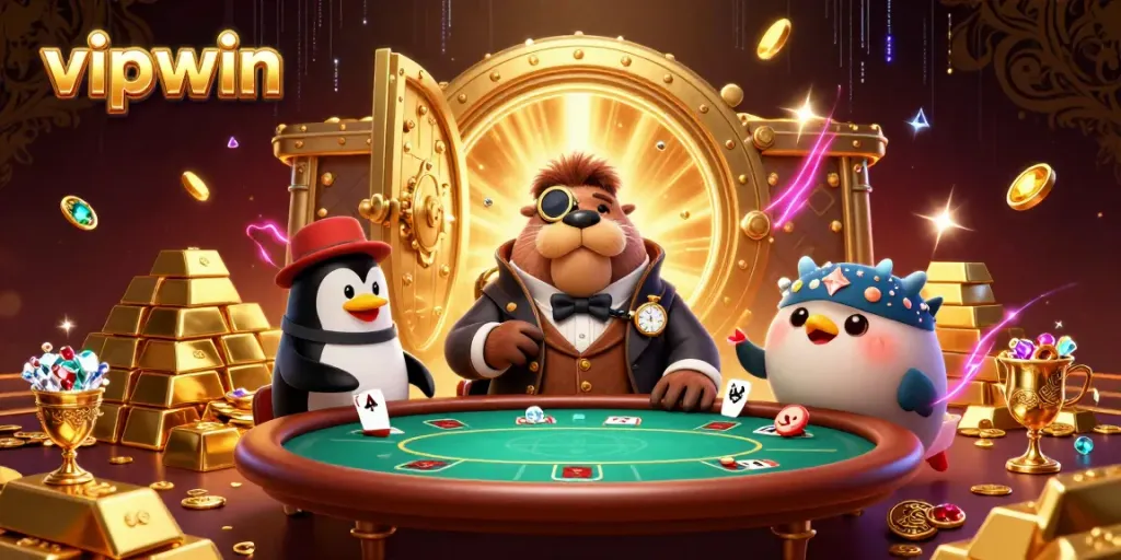 Experience the excitement of vipwin as a walrus in Victorian attire plays poker underwater, accompanied by a penguin dealer and a bluffing pufferfish.