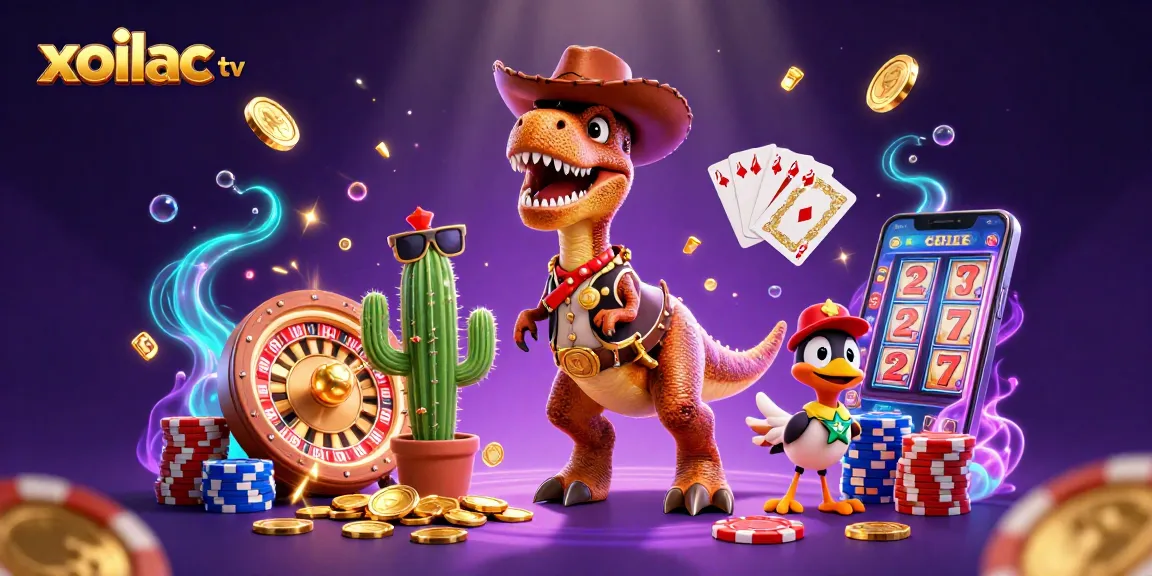 Xoilac TV showcases an engaging 3D scene with dynamic characters and vibrant casino elements, enhancing the viewing experience.