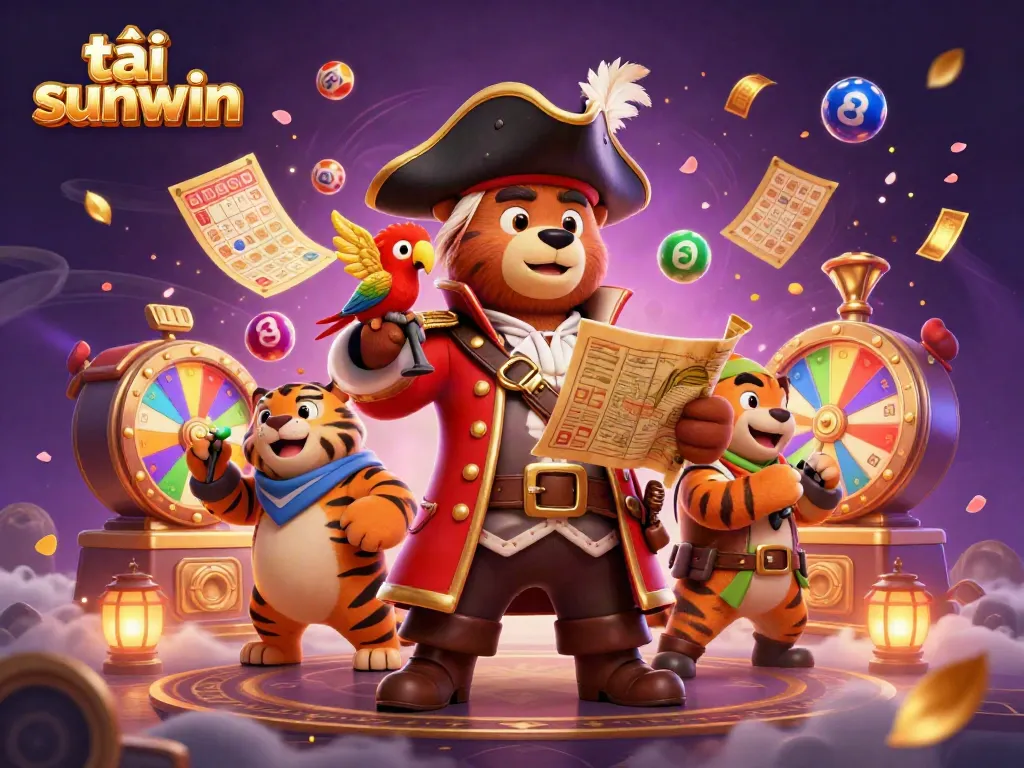 Engage in casino fun with tải sunwin, featuring an adventurous 3D pirate bear and tiger in a vibrant game scene.