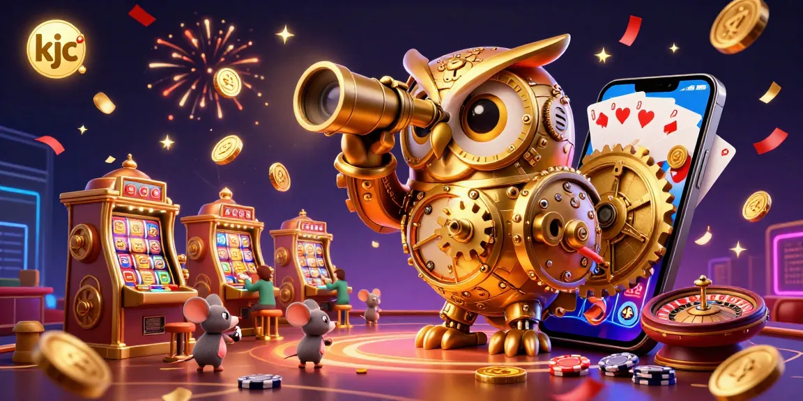 Experience the joy of gaming with kjc’s vibrant casino scene, featuring a golden owl and lively slot action.