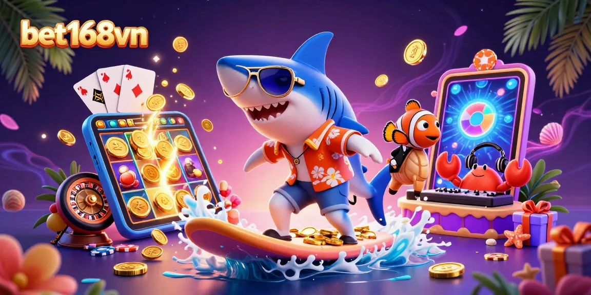 Engage in exciting gaming action with bet168vn featuring colorful characters and casino elements.