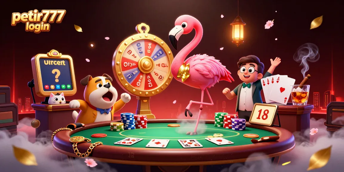Engage with the exciting petir777 login scene featuring a flamingo host and thrilling gaming elements.