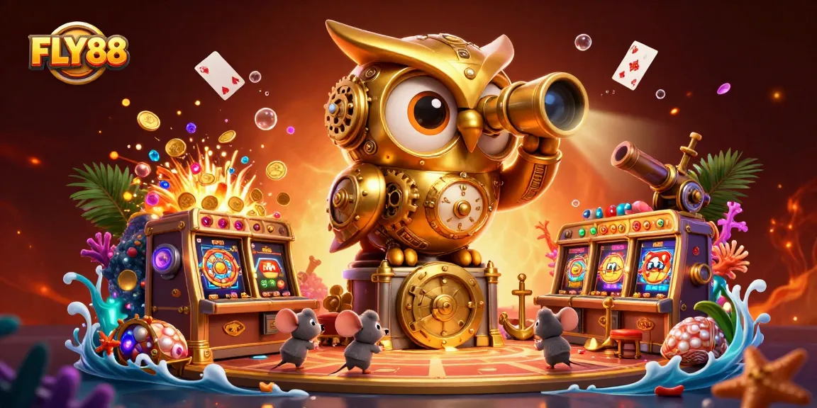 Experience FLY88's vibrant casino action with this dynamic illustration depicting a whimsical scene.