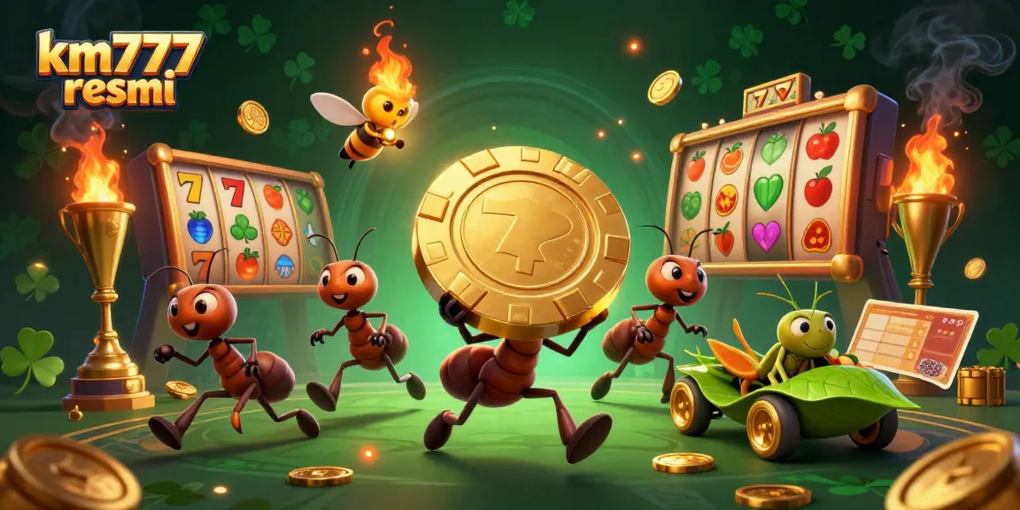 Engage with km777 resmi's thrilling slots chase in a vibrant casino heist illustration.