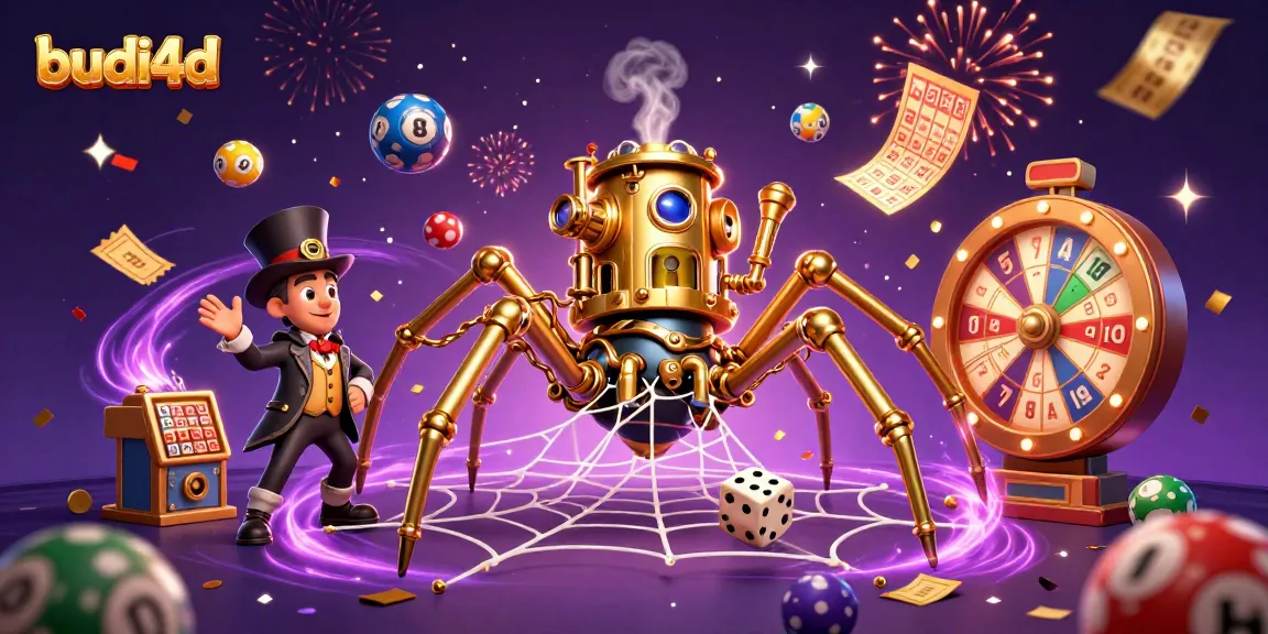 Engage with budi4d's thrilling games featuring a steampunk spider and vibrant casino elements.