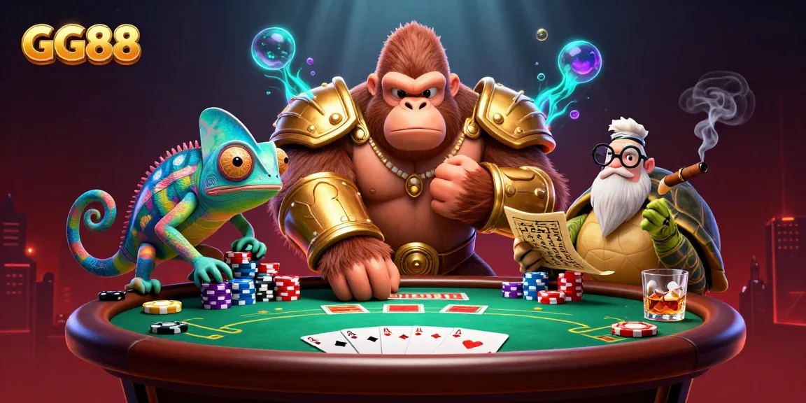 Engage in thrilling poker action with GG88 as characters battle on a vibrant casino stage.