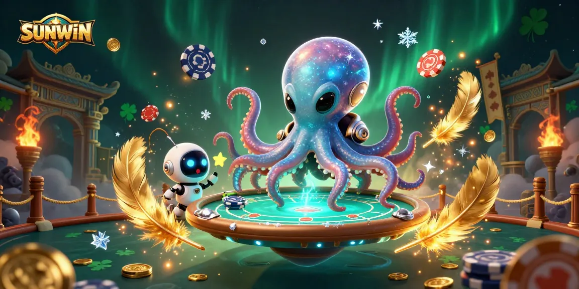 SUNWIN invites players to enjoy captivating casino games with an energetic alien octopus dealing cards.