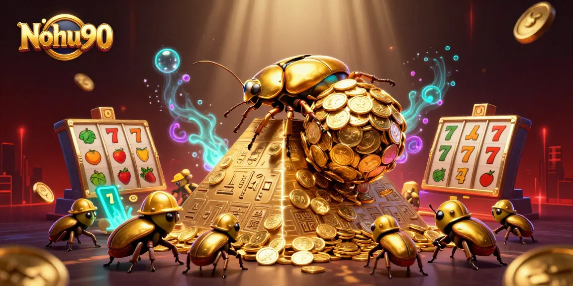 Nohu90 engages players with thrilling slot games and golden coins in a vibrant casino scene.