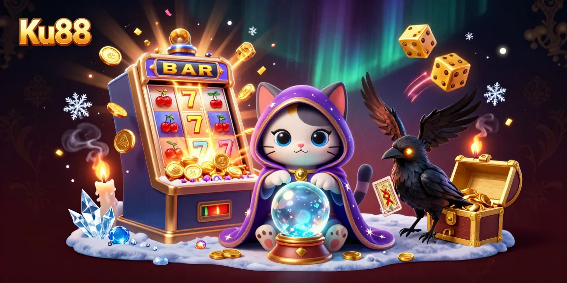 Experience exciting wins with Ku88 in this vibrant casino-themed illustration featuring rich graphics.
