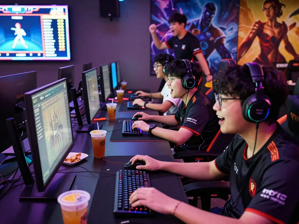 Exciting esports betting scene showcasing gamers actively engaged in competitive play, highlighting esports betting Singapore culture.