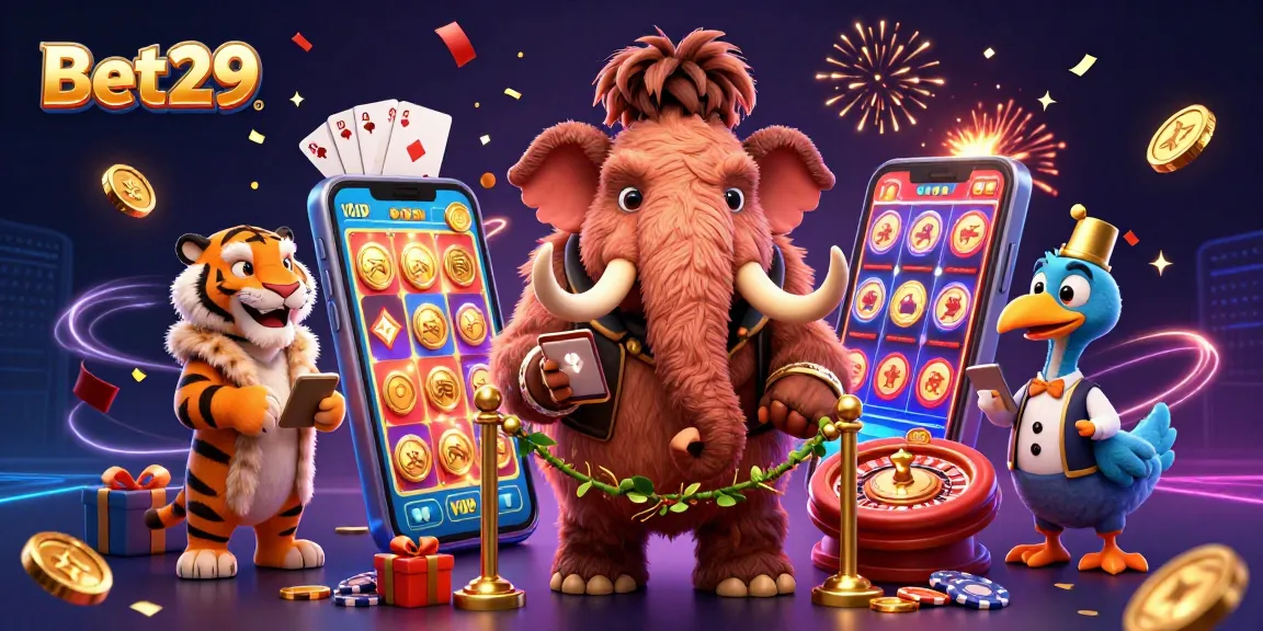 Experience excitement with Bet29's lavish online casino atmosphere filled with vibrant games and characters.