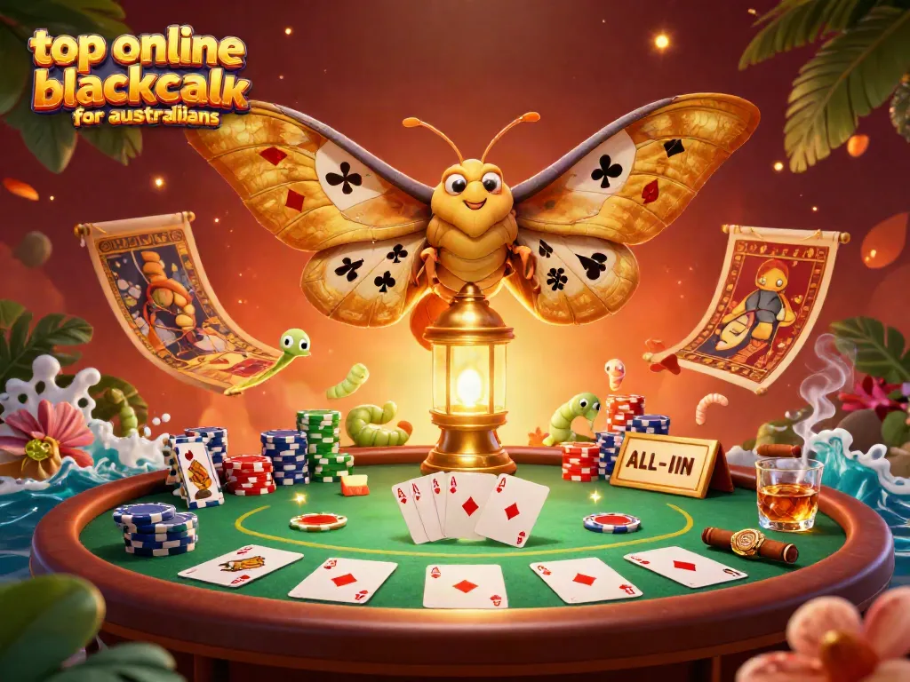 Experience top online blackjack for australians with vibrant casino-themed 3D illustration featuring poker elements.