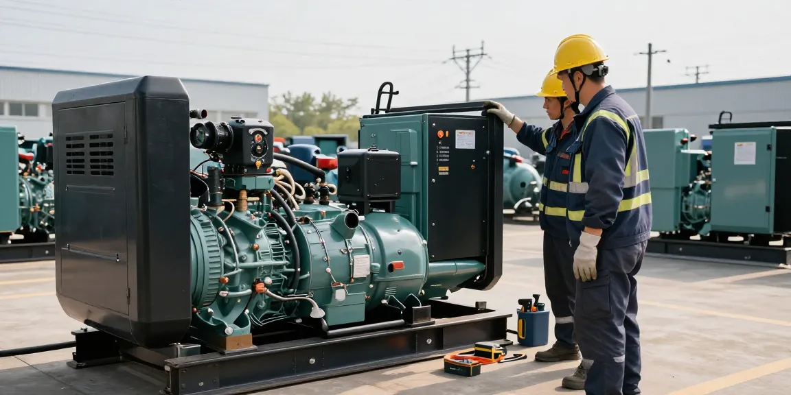 Technician inspecting a diesel genset on industrial site