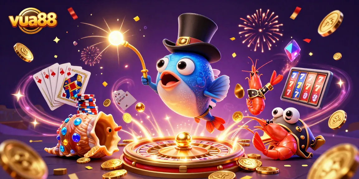 Spin and win with vua88, featuring exciting gaming elements in a vibrant casino scene.
