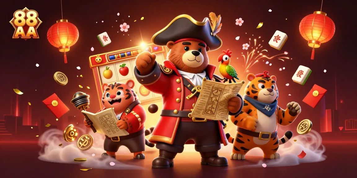 Spin and win big at 88 AA with a vibrant casino scene featuring a cartoon bear and tiger!