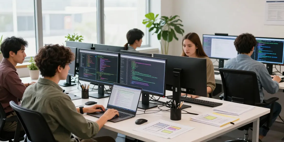 Efficient截图工具下载 in a modern software development workspace highlighting team collaboration and coding activities.