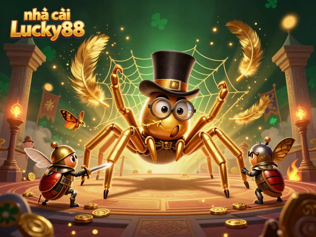 Engaging scene of nhà cái Lucky88 showcasing vibrant casino elements and playful characters.