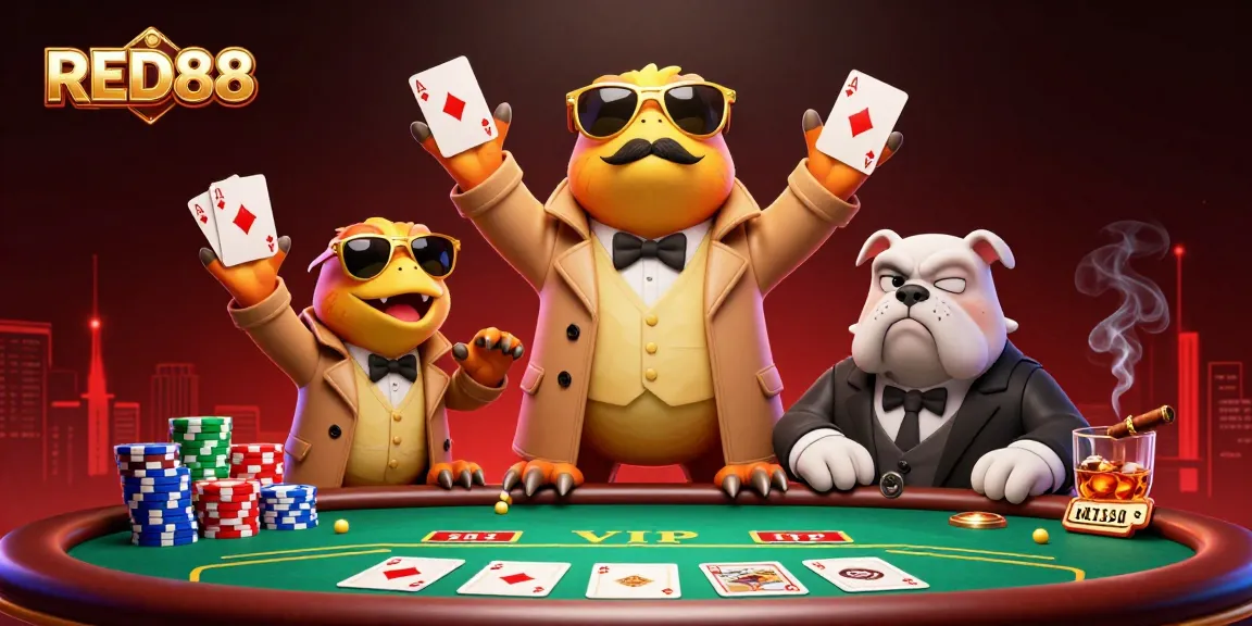 Raptors sneak into RED88 casino, surrounded by poker chips and huge winnings.