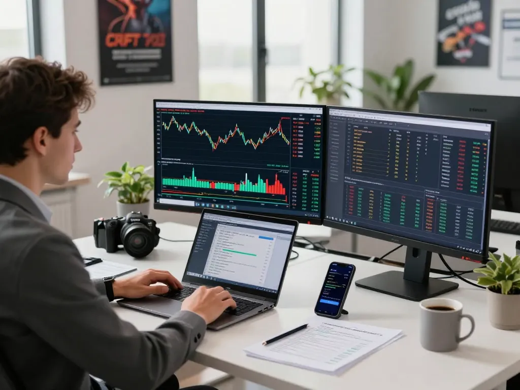 Traders using advanced platforms for CFD trading in India in a professional environment with multiple screens and market data.