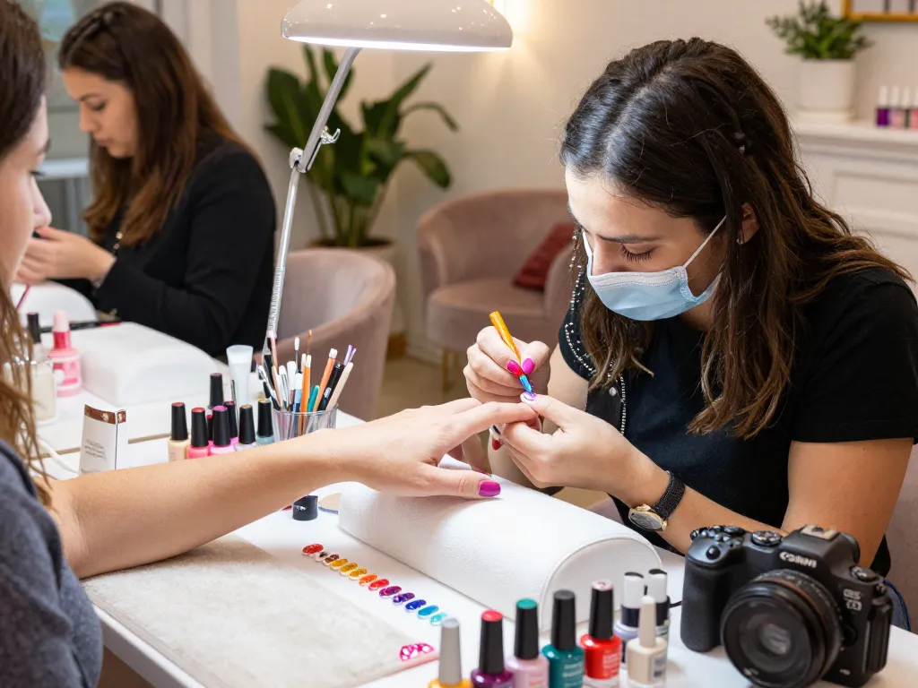 Nails being beautifully polished at a modern nail salon, highlighting vibrant colors and skilled application.
