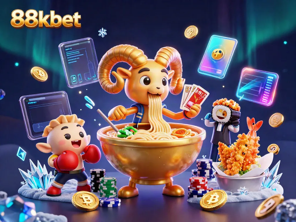 Experience the excitement of 88kbet with a vibrant and dynamic casino scene featuring colorful characters and cryptocurrency elements.