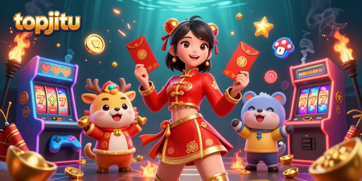 Experience the excitement of topjitu as players win at slot machines and engage in vibrant festivities.