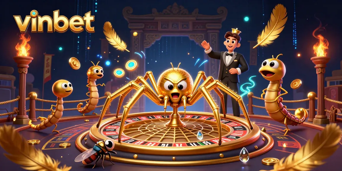 Experience vinbet's thrilling casino atmosphere with a dynamic roulette scene and engaging characters.