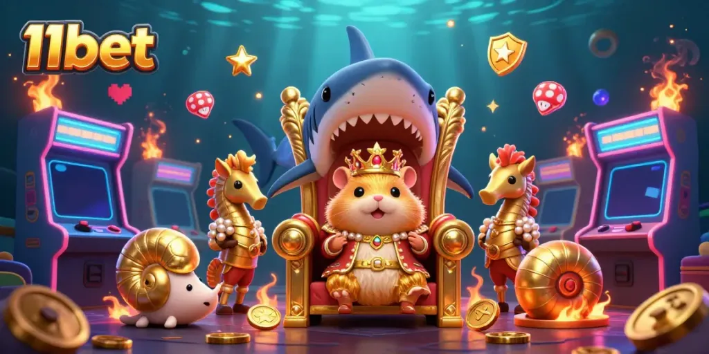 Experience the thrilling gameplay of 11bet with a vibrant casino-themed illustration featuring colorful arcade elements.