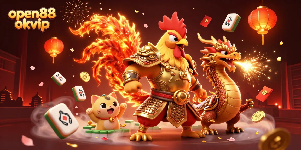 Wager on open88 okvip with an exciting 3D illustration of gaming characters and festive elements.