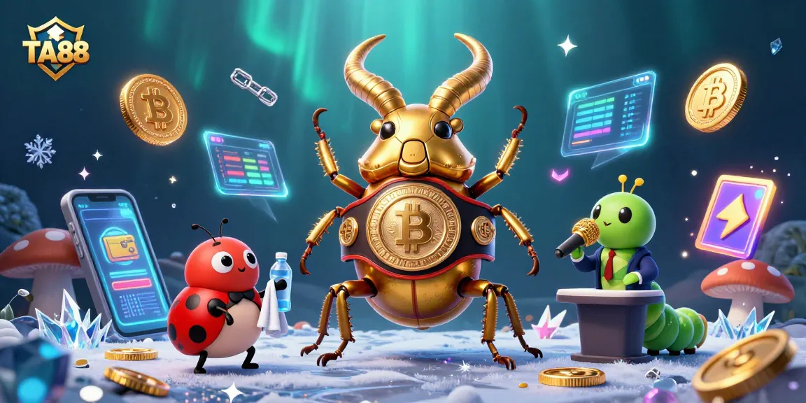 Engage in thrilling TA88 casino action with a vibrant 3D illustration featuring unique characters and crypto elements.
