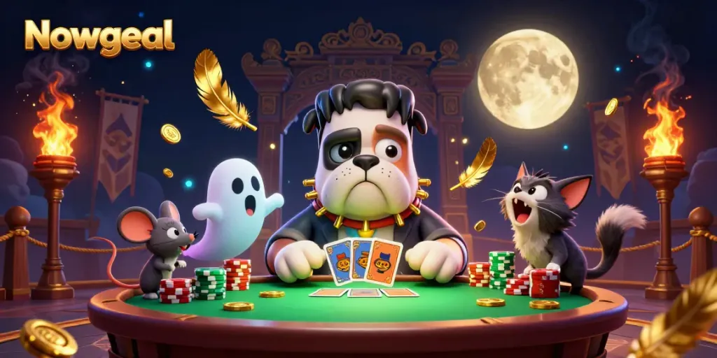 Experience real-time action with Nowgoal's lively casino atmosphere featuring vibrant characters and gambling elements.