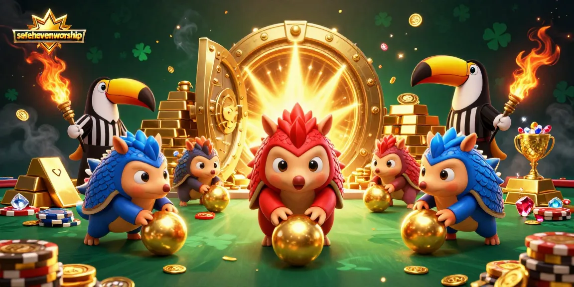 Join the fun at safehavenworship as rival pangolins roll into golden balls and bowl through poker chips.