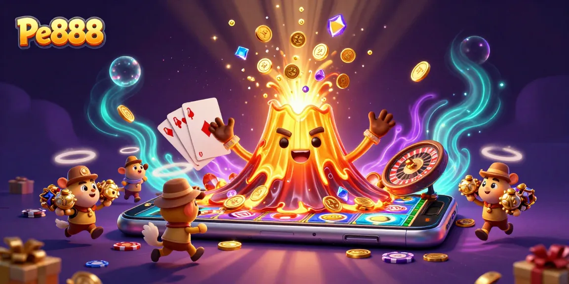 Experience thrilling gameplay with Pe888 in a vibrant, treasure-filled casino scene.