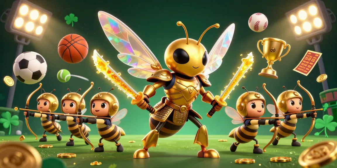 Bet on exciting moments with 7J77 in a vibrant 3D casino scene filled with sports elements and gold.