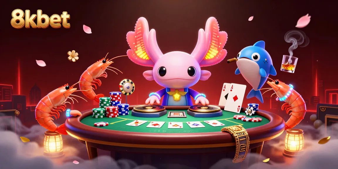 Experience vibrant gameplay and excitement at 8kbet with neon characters and poker elements.