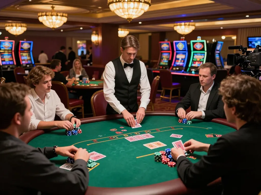 Players engaging in a thrilling poker game at 789bet casino, showcasing strategic gameplay and luxury ambiance.