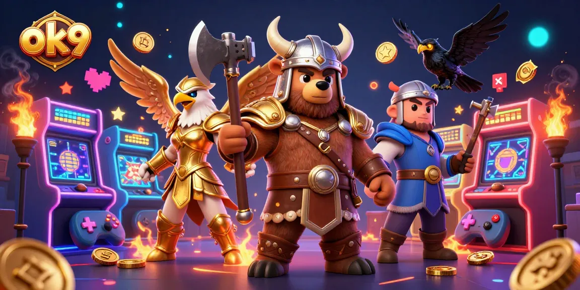 Win big with ok9 at the vibrant online casino, featuring a dynamic Viking scene.