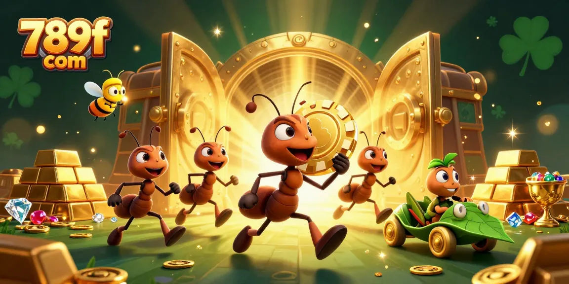 Experience the thrill of winning at 789f com with a vibrant 3D casino heist scene filled with golden treasures.