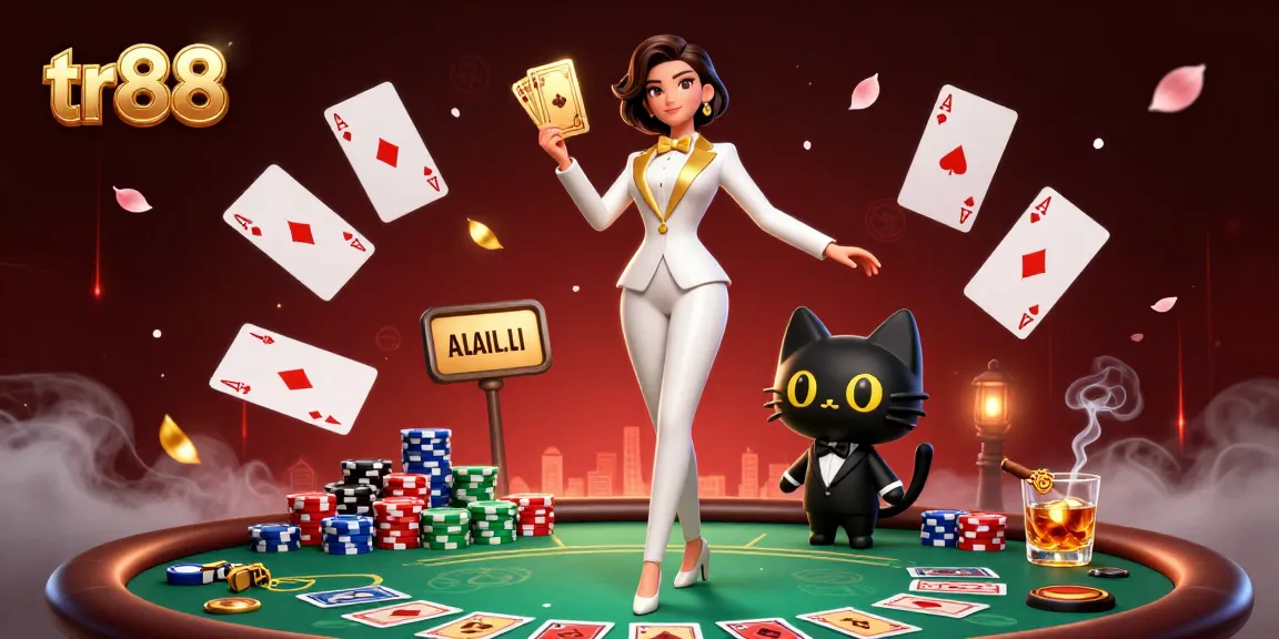 Experience thrilling action at tr88 with a glamorous poker scene featuring shuffling cards and poker chips.