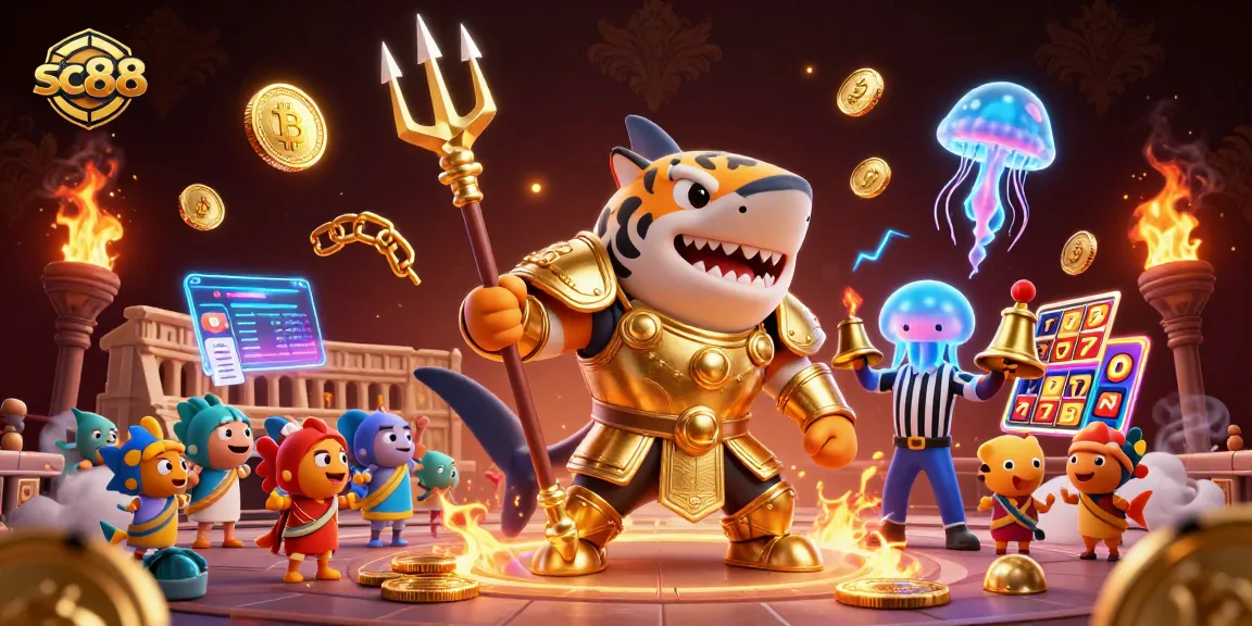 Engage in thrilling undersea action as sc88 brings the excitement of slots to life with a shark gladiator.