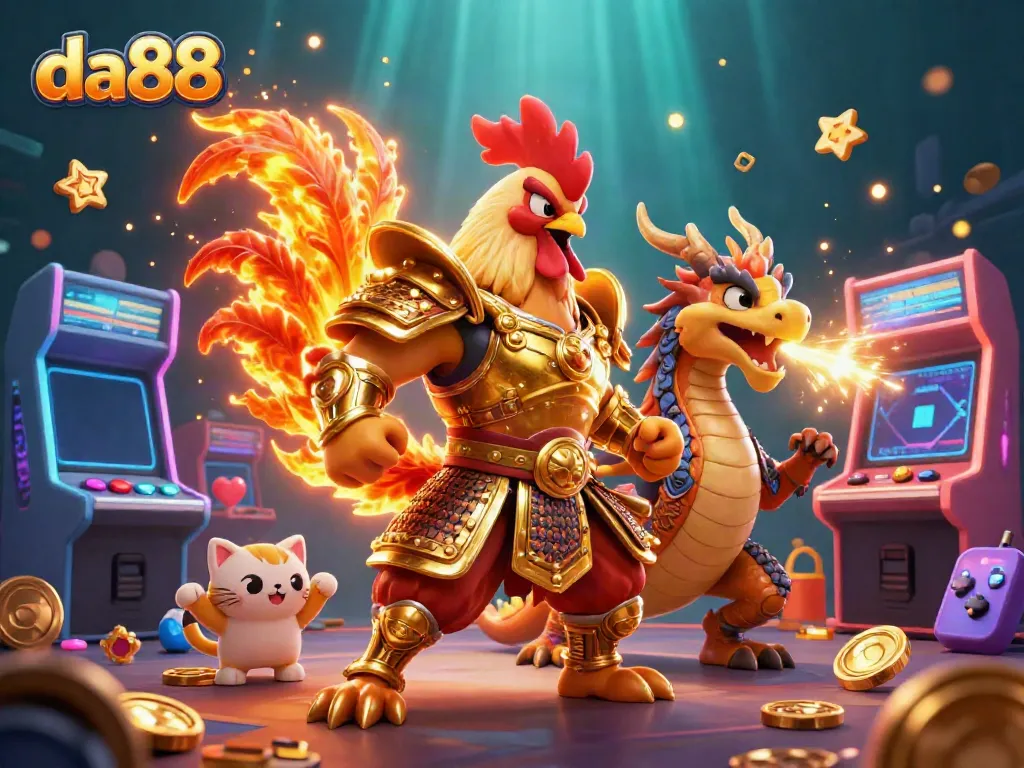 Experience thrilling gameplay with da88 as a powerful rooster warrior and dragon hatchling lead the way.