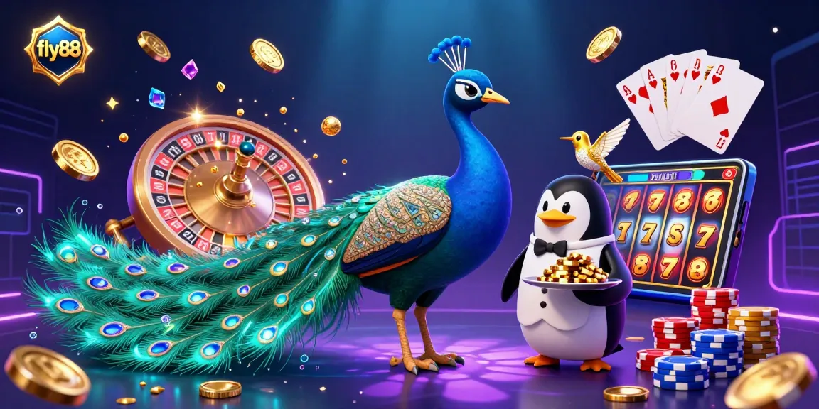 Experience the excitement of fly88 with a striking 3D casino illustration featuring vibrant characters and dynamic game elements.