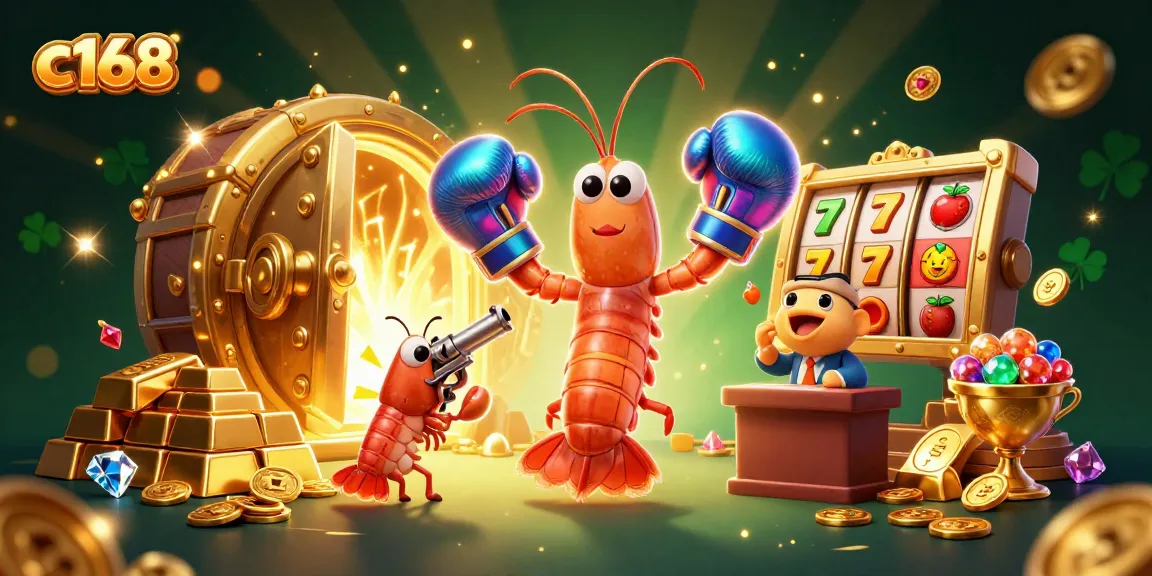 c168 showcases vibrant cartoon characters in a dynamic casino scene filled with gems and treasures